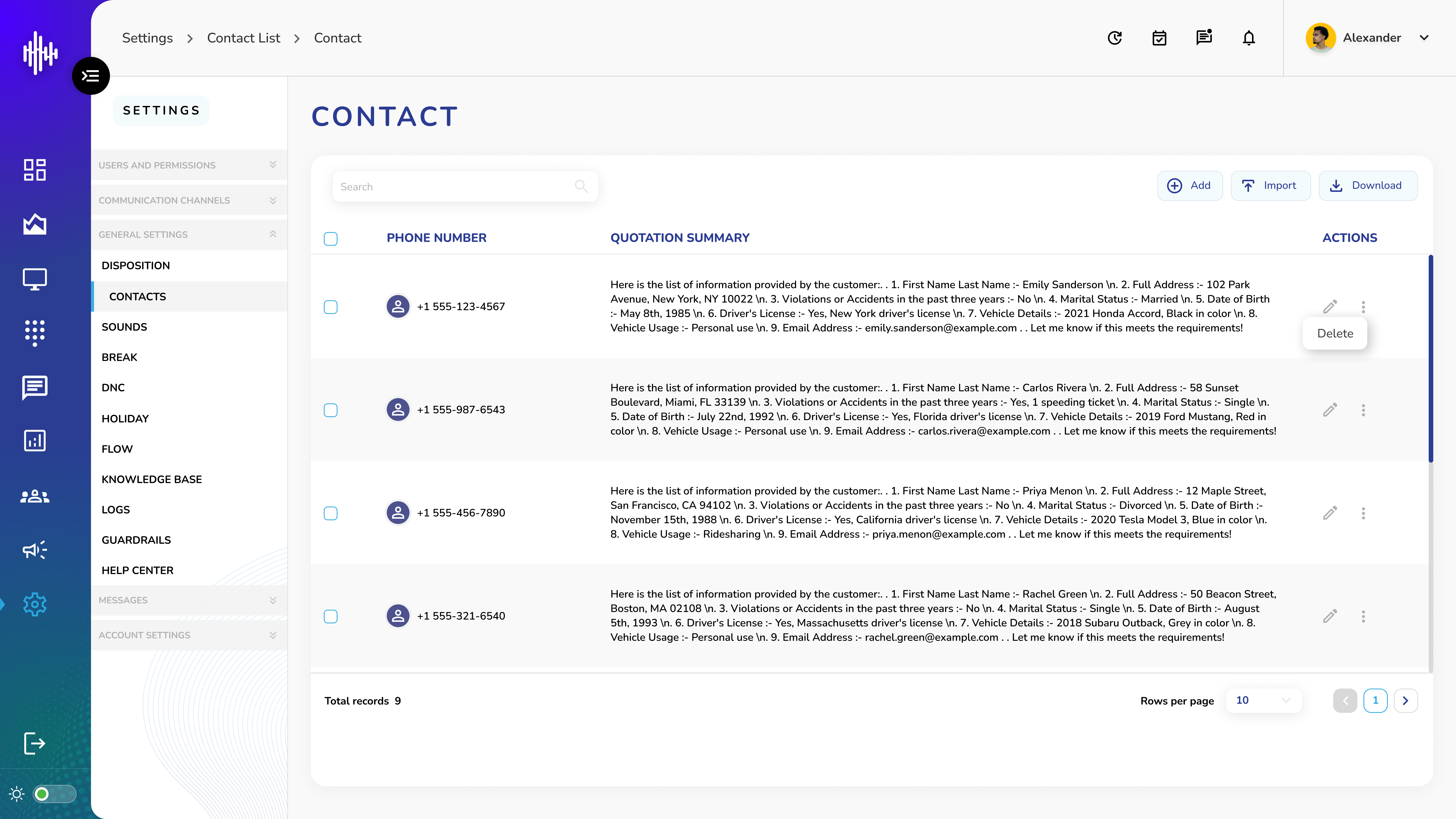 Contact - Listing Screen